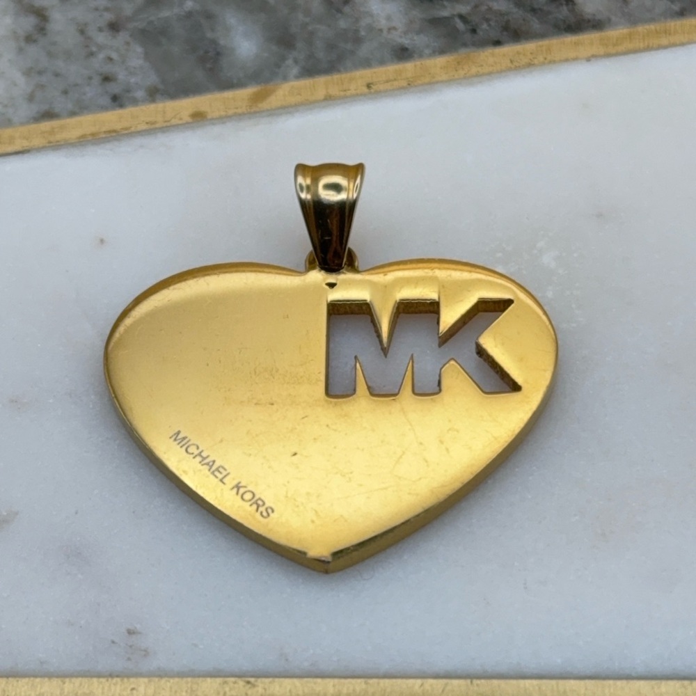 Michael Kors MK Logo Gold Tone Stainless Steel Heart Pendant 💛 - Picture 7 of 12